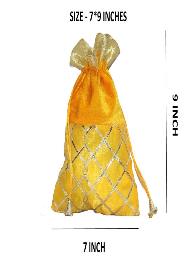 ShopObuddy Velvet Potli Batwa Bag Bridal Purse Women handbag Shagun Pouch Return Gifts (YELLOW COLOR) (6) - Image 4
